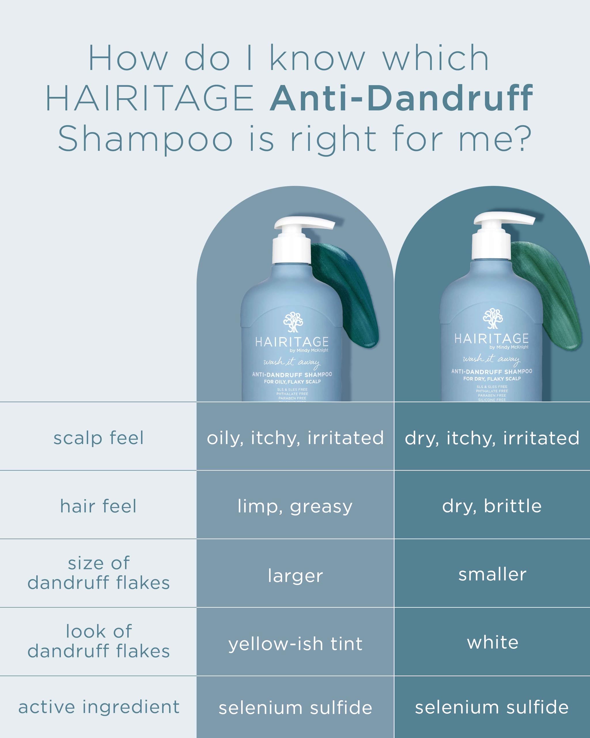 Hairitage Wash It Away Anti-Dandruff Shampoo - For Oily, Flaky Scalp - Reduces Dandruff + Perfect Dose Balancing Conditioner - Moisturizes and Soothes - 13 fl oz